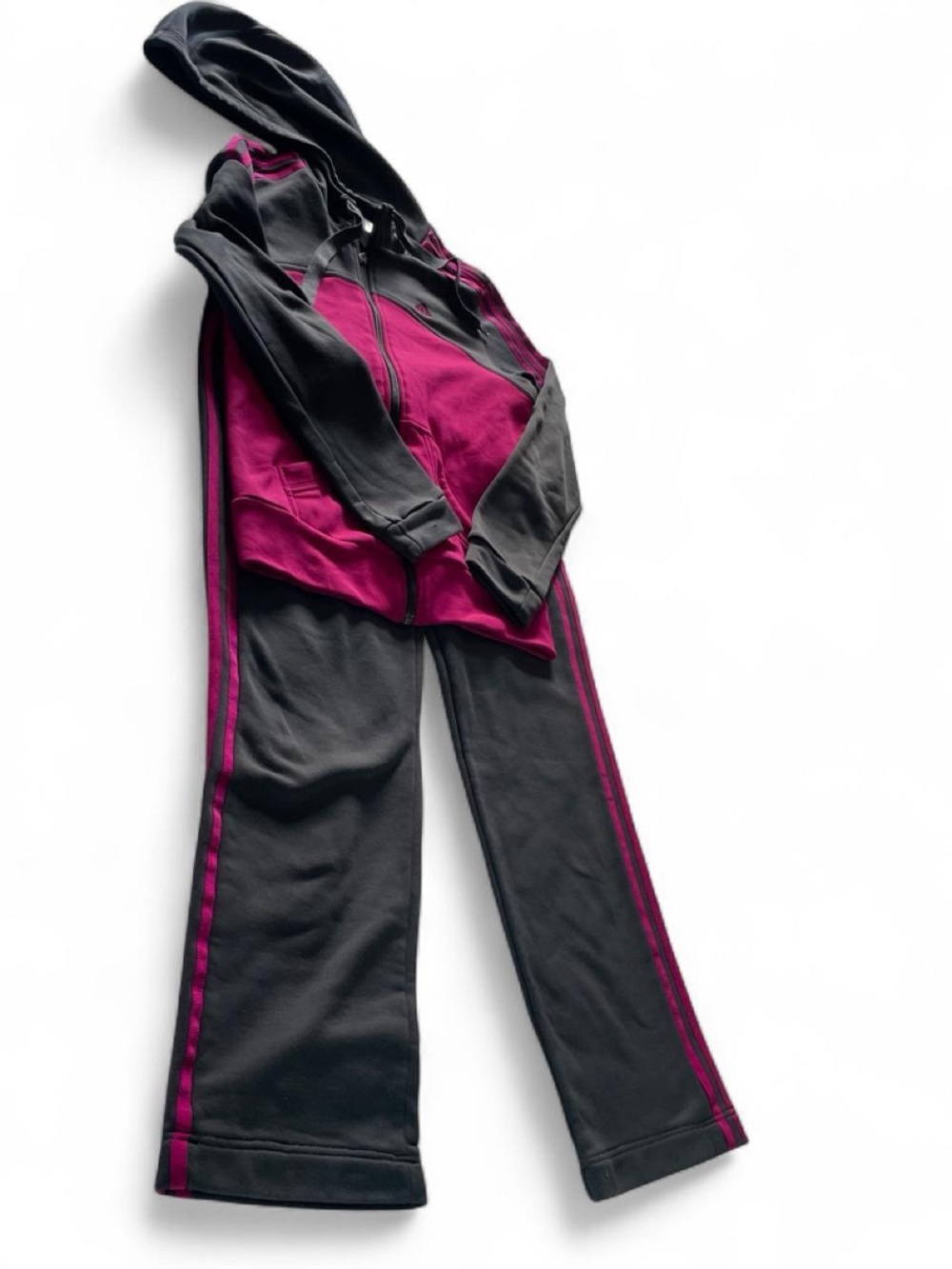 adidas Black & Magenta Zip Hooded Track Jacket with Joggers